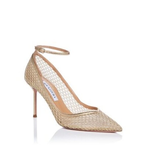 V-2. Aquazzura Asha 85 Mesh Pumps Gold - Picture 1 of 1
